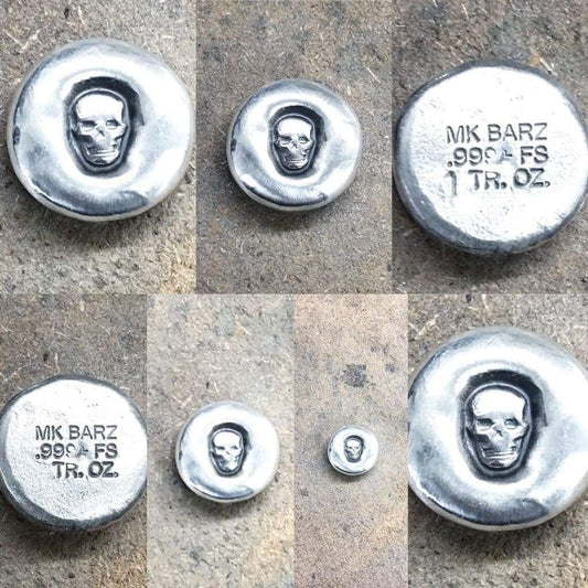 1 ozt SUNKEN SKULL BUTTON Skull Stamped.999 FS