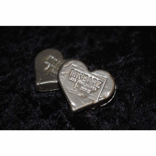 1 Troy Oz. MK BarZ High Shine Heart Stamped.999 Fine Silver