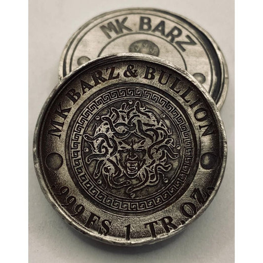 1 Troy Oz MK BarZDon’t Mess with Medusa Stamped Round.999 FS