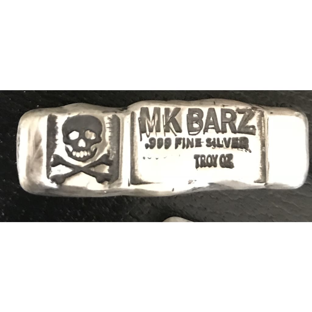 1 Troy Oz. Skull Kit Kat Antiqued Patina Stamped.999 Fine Silver