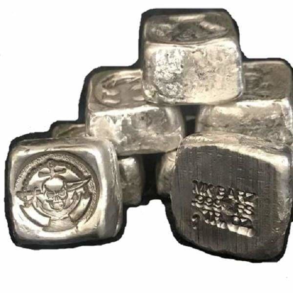 1 Troy Oz. Swashbuckler Skull Stamped Cube.999 Fine Silver