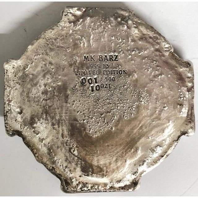 10 Oz MK BarZ Heraldic Skull Cross LTD Sand Cast.999 Fine Silver