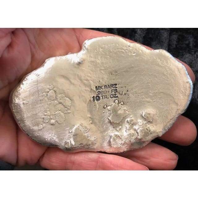 10 Oz MK Barz Piranha Fossil Bar.999 Fine Silver