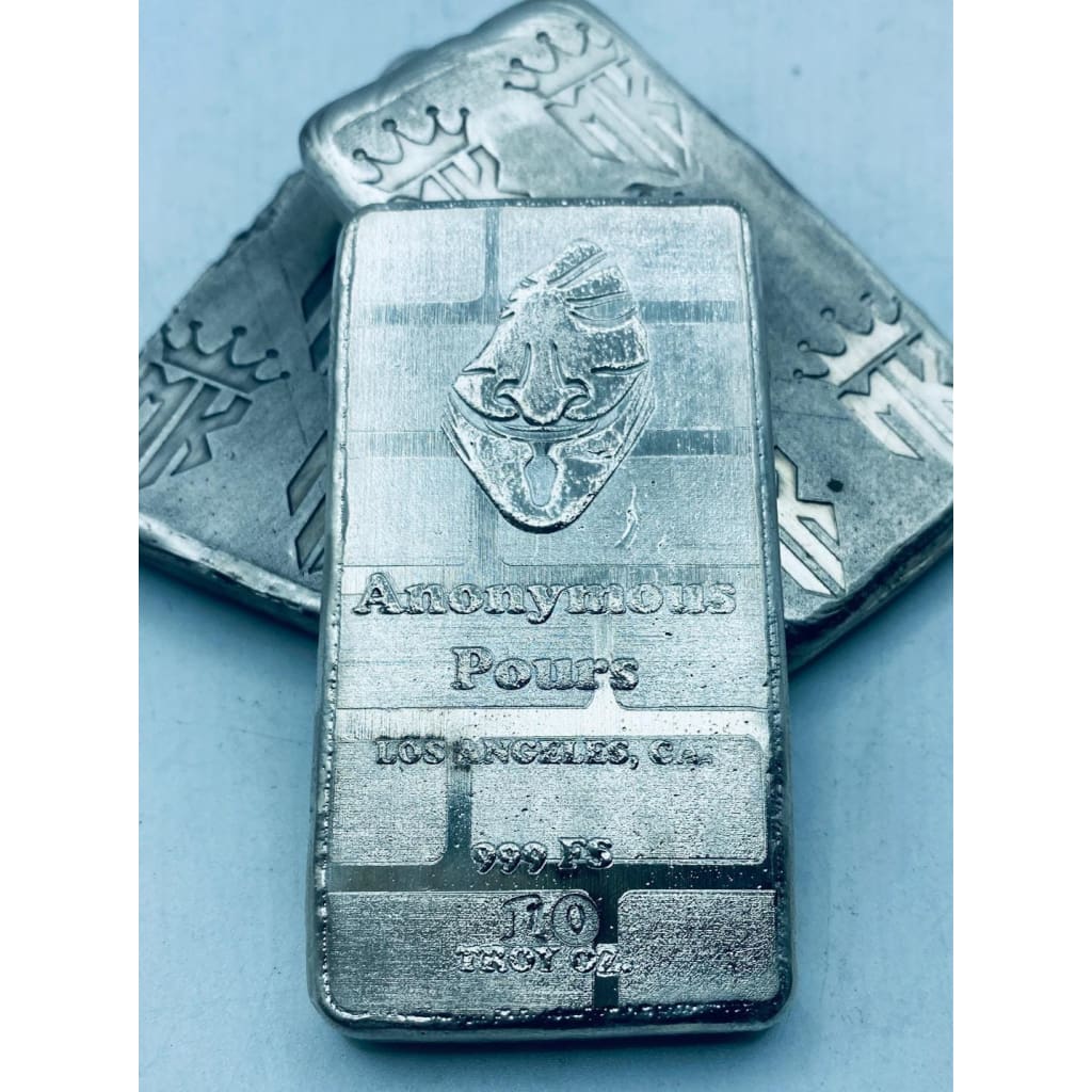10 Ozt MK BarZ Anon Mask Monogrammed Back Weight Bar.999 Fine Silver