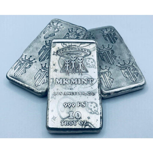 10 Ozt MK BarZ Invasion Monogrammed Back Weight Bar.999 Fine Silver
