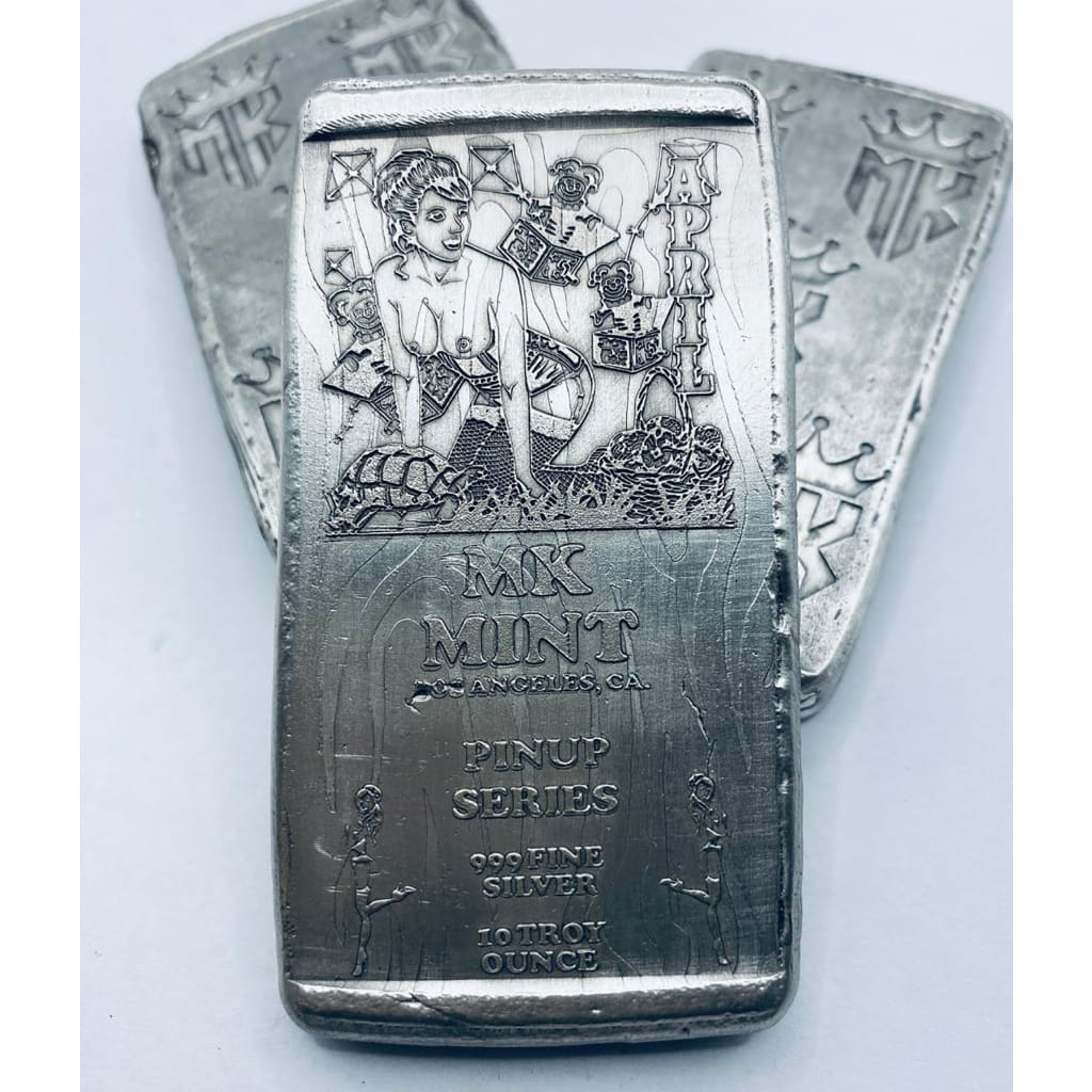 10 Ozt MK BarZ Pin Up- April Monogrammed Back Weight Bar.999 Fine Silver