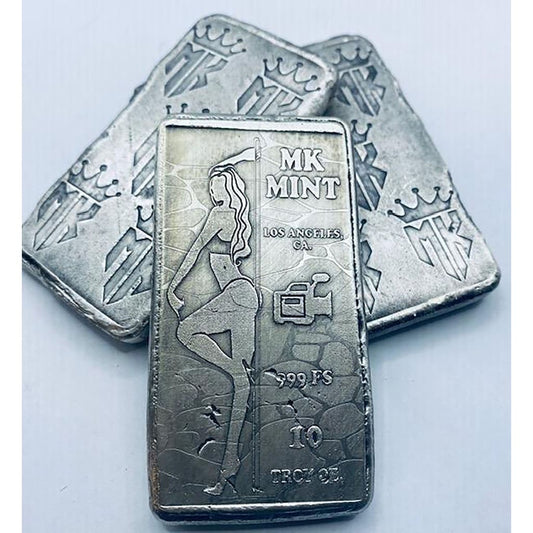 10 Ozt MK BarZ Pin Up-Dancer Monogrammed Back Weight Bar.999 Fine Silver