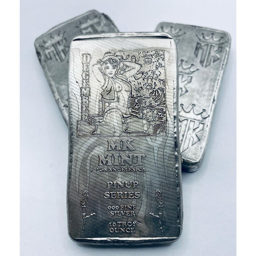 10 Ozt MK BarZ Pin Up- December Monogrammed Back Weight Bar.999 Fine Silver