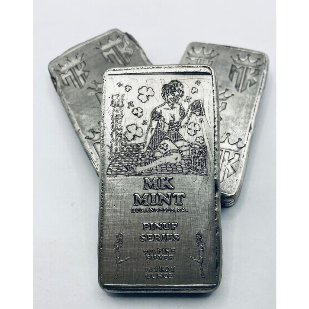 10 Ozt MK BarZ Pin Up- March Monogrammed Back Weight Bar.999 Fine Silver
