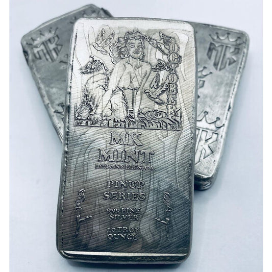 10 Ozt MK BarZ Pin Up- October Monogrammed Back Weight Bar.999 Fine Silver
