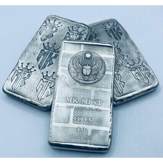 10 Ozt MK BarZ Scarab Monogrammed Back Weight Bar.999 Fine Silver