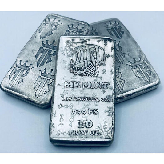 10 Ozt MK BarZ Viking Ship Monogrammed Back Weight Bar.999 Fine Silver
