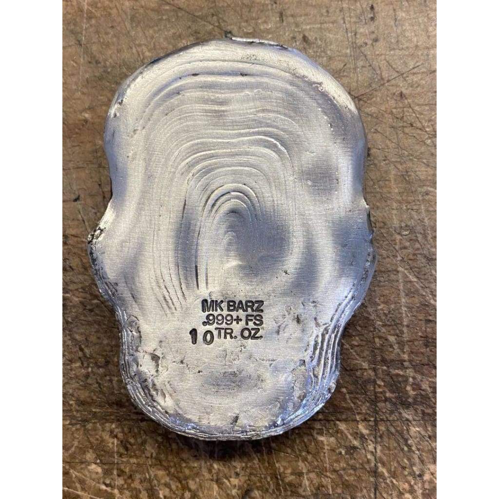 10 Troy Oz MK BarZ Tattooed Skull Hand poured.999 FS