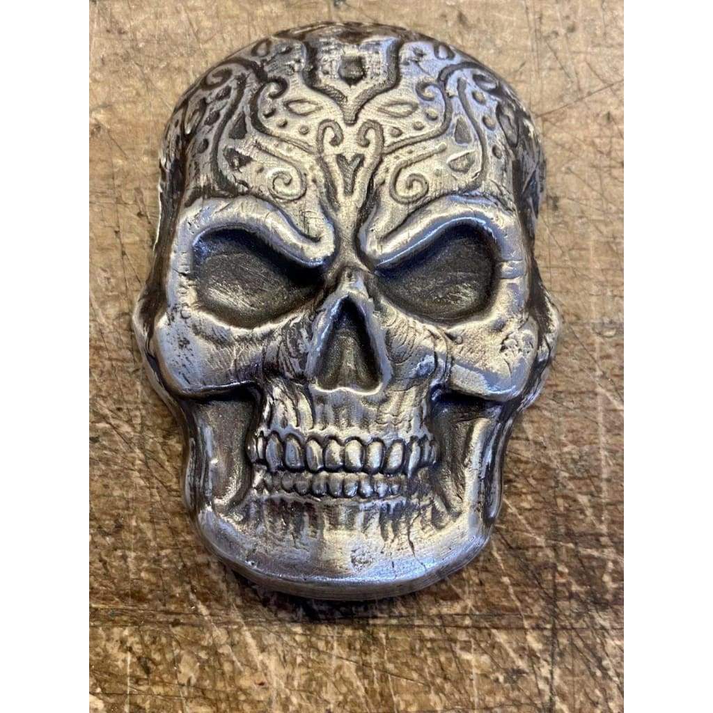 10 Troy Oz MK BarZ Tattooed Skull Hand poured.999 FS