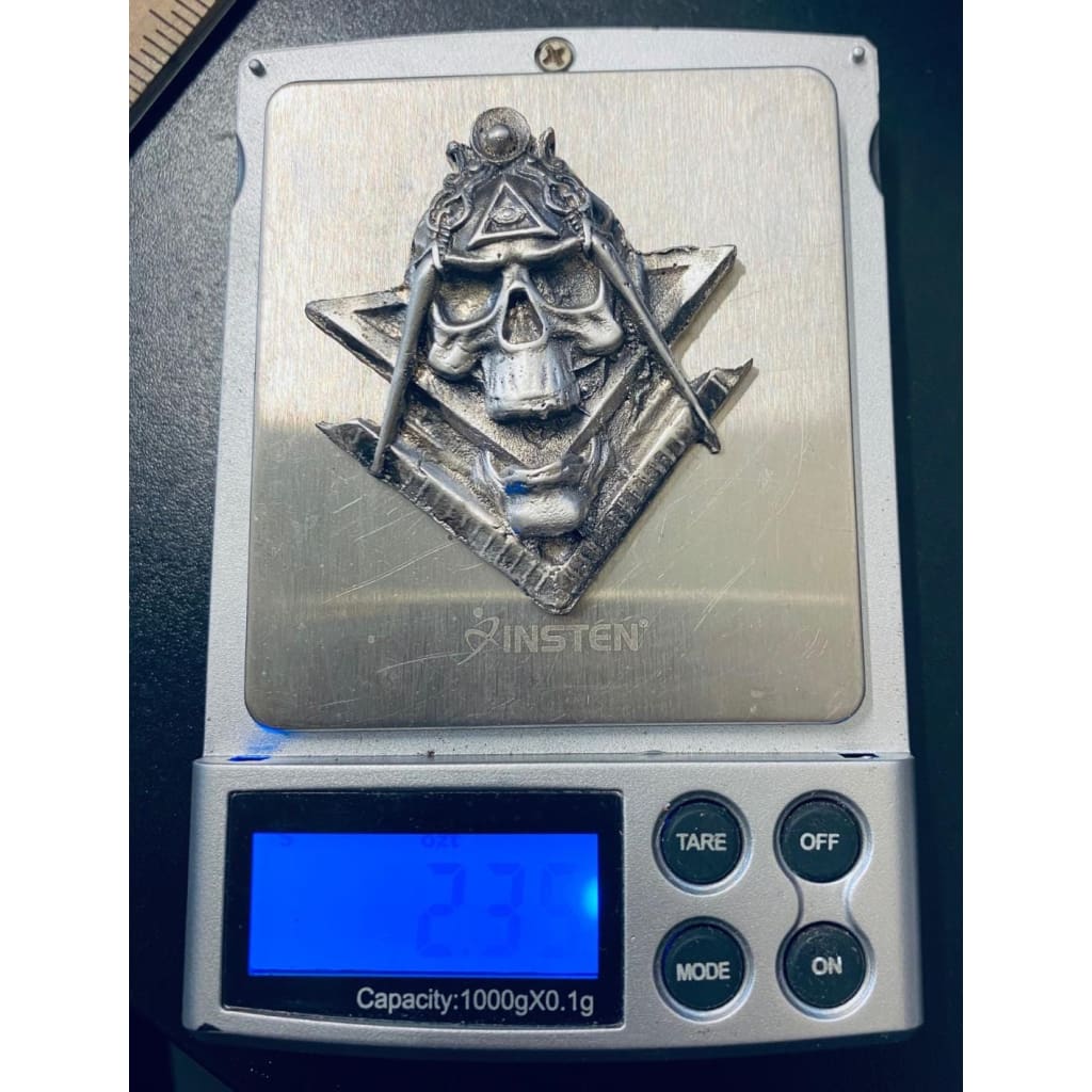 @2.35Ozt MK BarZ Masonic Warrior Skull 2 Sided Sand Cast.999 FS