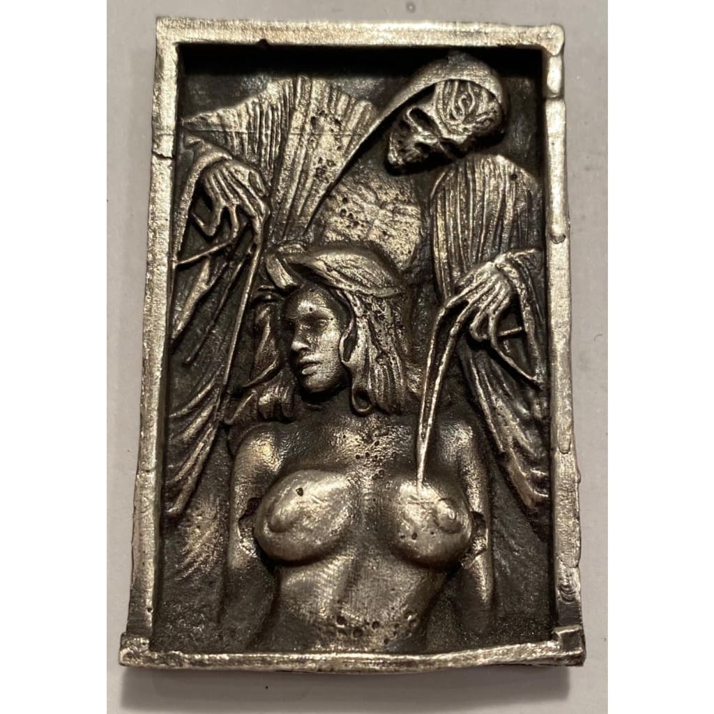 @2.36 Oz MK BarZ "Demon Puppeteer" 2D Framed Sand Cast Picture .999 FS by Heber - MK BARZ AND BULLION