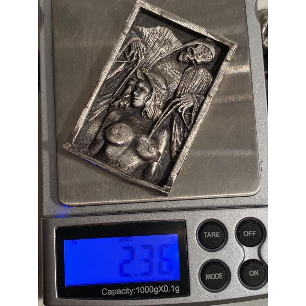 @2.36 Oz MK BarZ "Demon Puppeteer" 2D Framed Sand Cast Picture .999 FS by Heber - MK BARZ AND BULLION