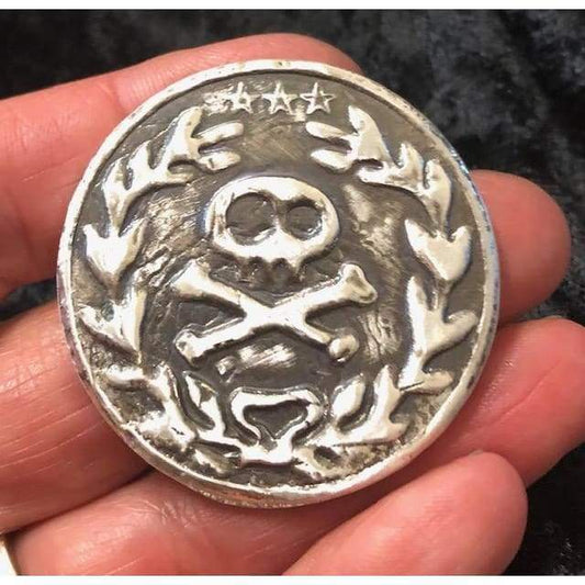 2.5 Oz MK BarZ 3 Star General Skullie Round Hand Poured.999 FS