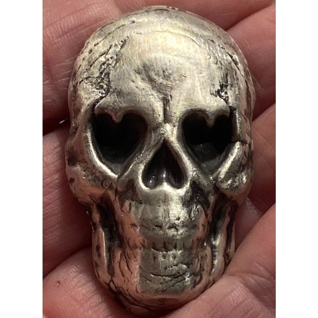2.5 Oz  MK BarZ "Skully Love" Sand Cast Poured .999 Fine Silver - MK BARZ AND BULLION