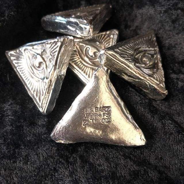 2 Oz MK BarZ Omniscient Eye - All Seeing Eye Hand Poured.999 FS Triangle - silver bullion