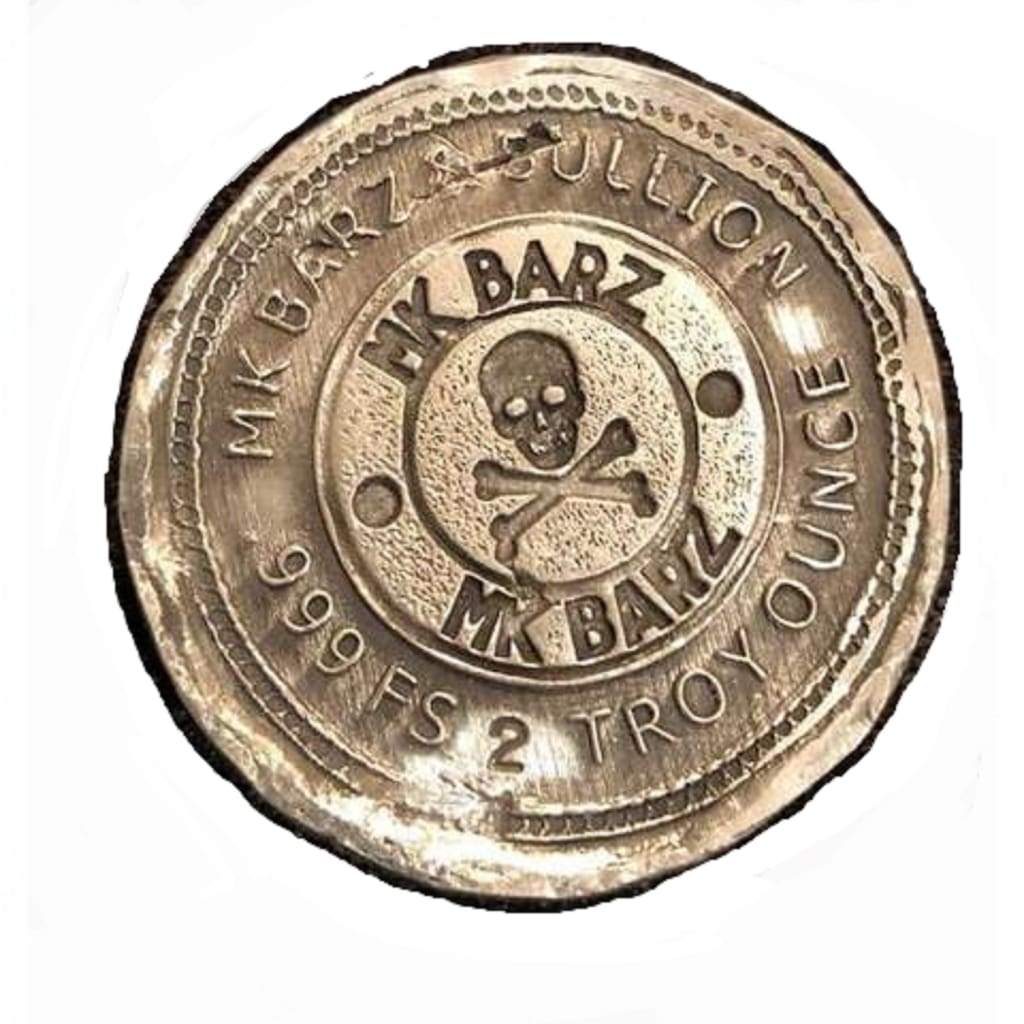 2 ozt Double Gun Wielding Skull Round 999 fs - MK BARZ AND BULLION