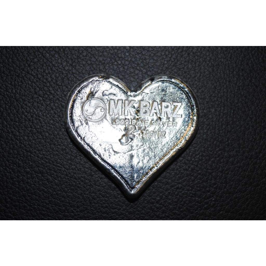 2 Ozt. MK BarZ Classic Classic Heart Stamped.999 Fine Silver