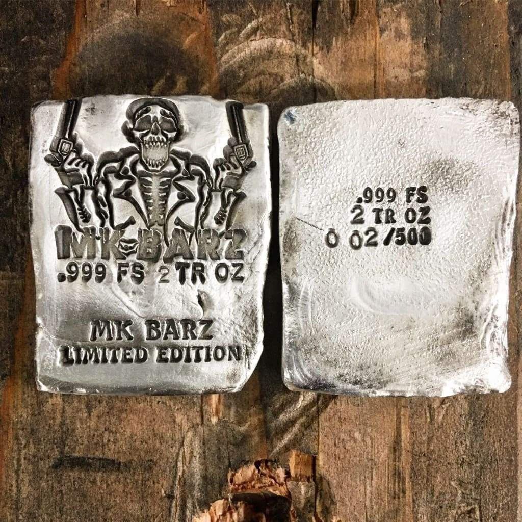 2 Ozt MK BarZ DOUBLE GUNS Stamped WAFER LTD.999 FS