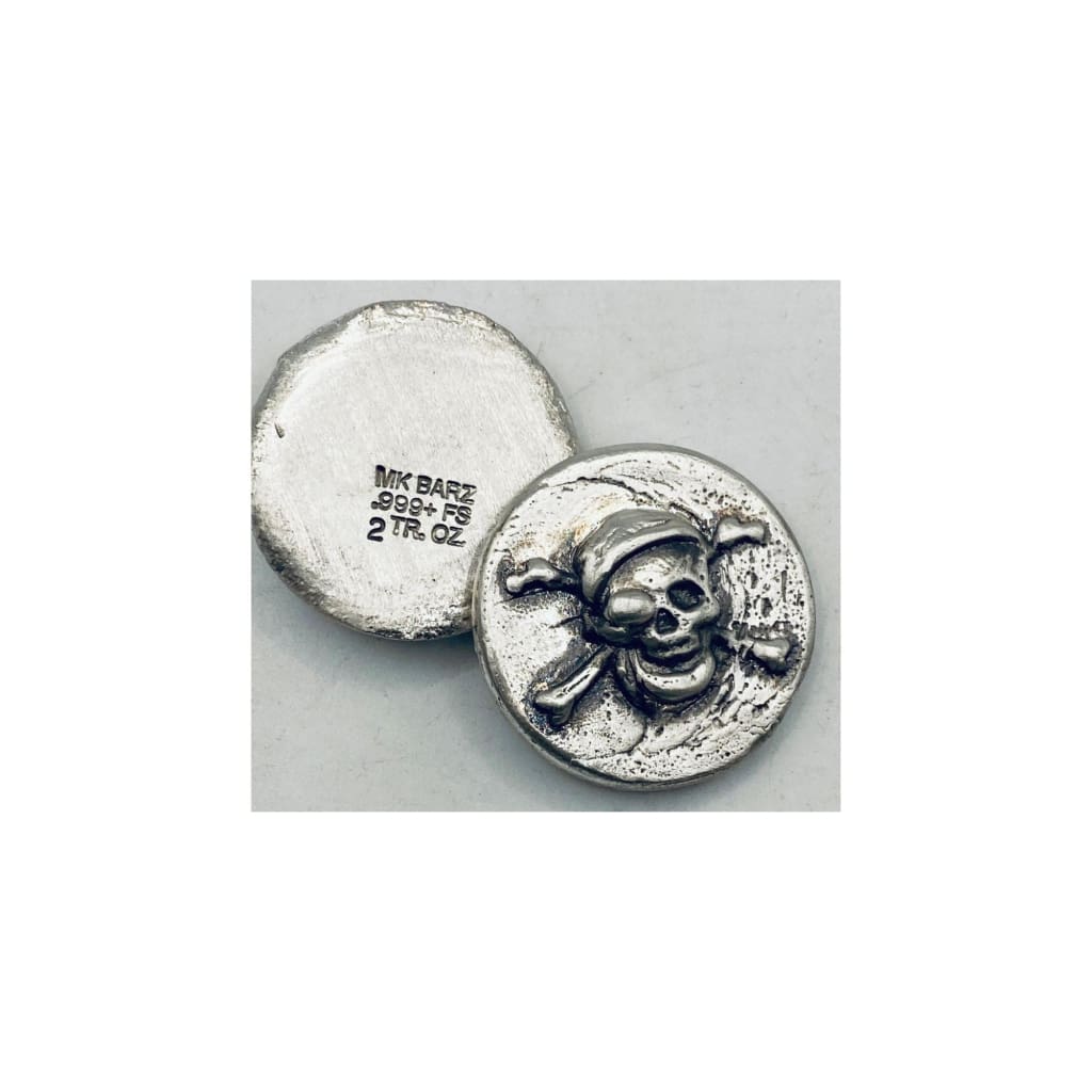2 Ozt MK BarZ Skull & Cross Bones Bullion Round.999 Fine Silver