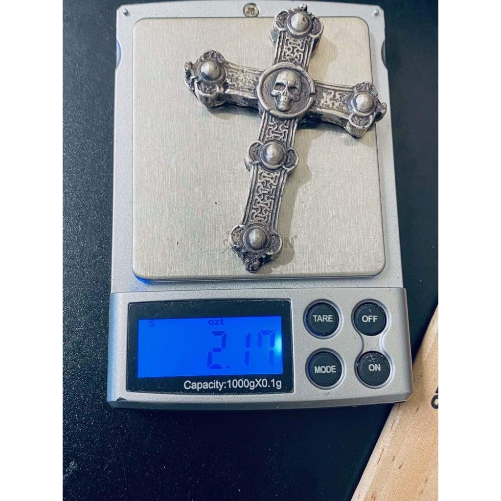 2 Ozt MK BarZ Spiked Skull Cross Sand Cast.999 Fine Silver