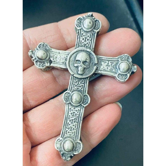 2 Ozt MK BarZ Spiked Skull Cross Sand Cast.999 Fine Silver