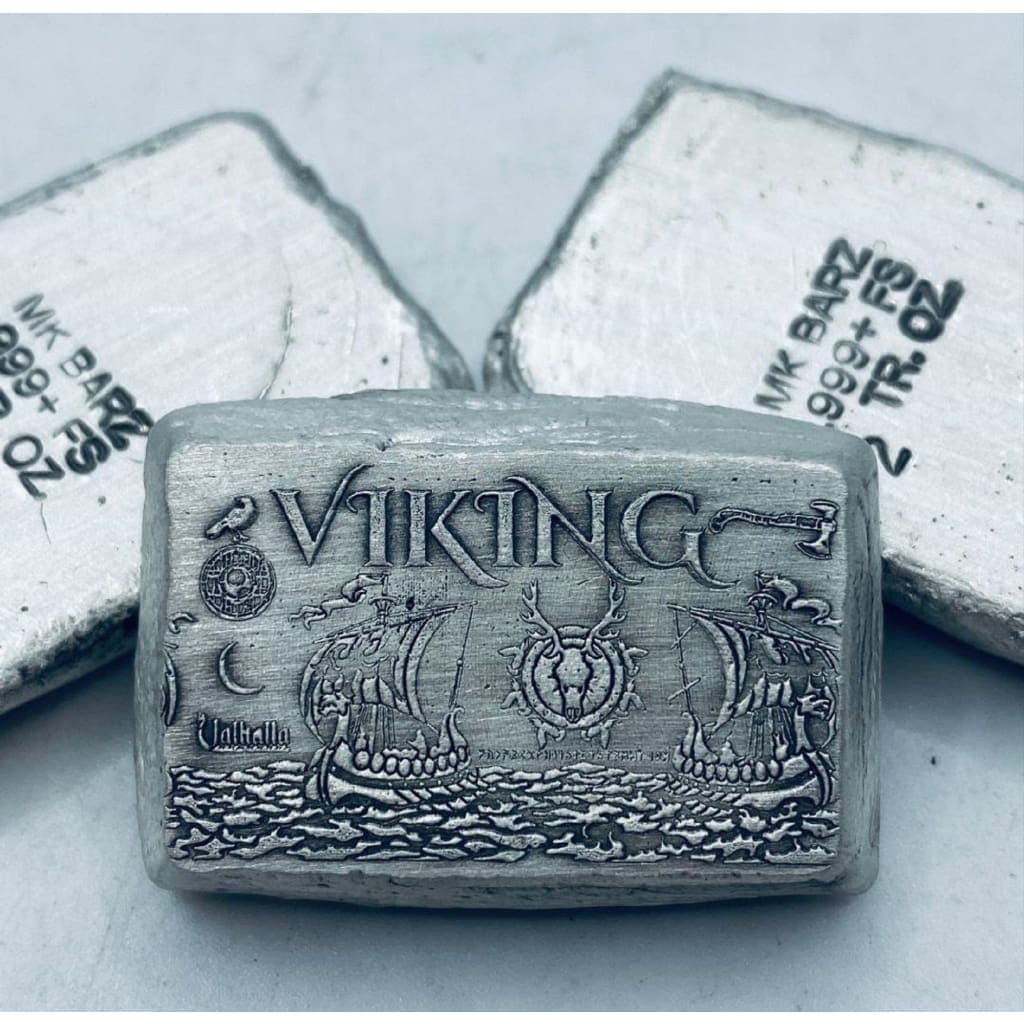 2 Ozt MK BarZ Vikings at Sea Weight Bar.999 Fine Silver