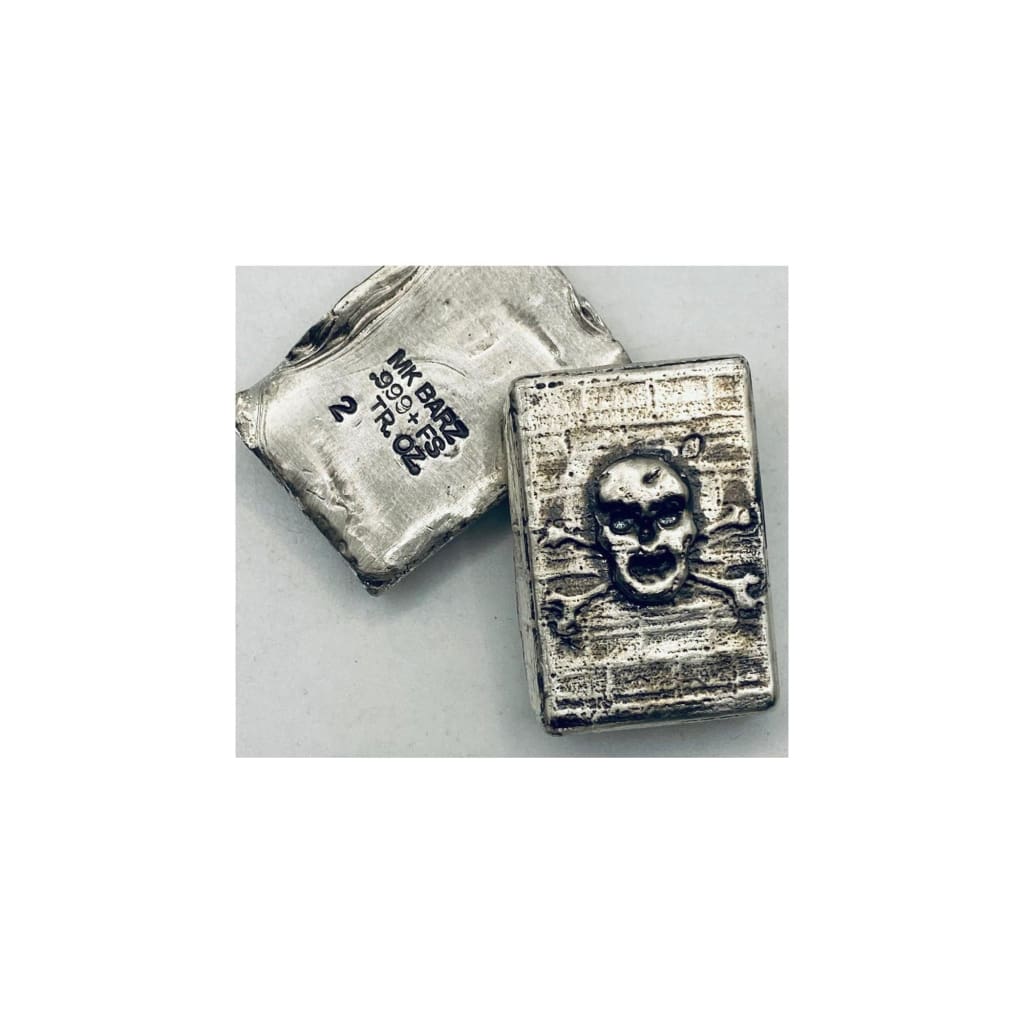 2 Ozt MK BarZ Walled Skull Bar.999 Fine Silver