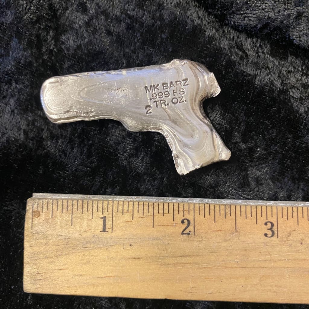 2 Troy Oz MK BarZ 9MM Combat Hand Gun Poured.999 FS