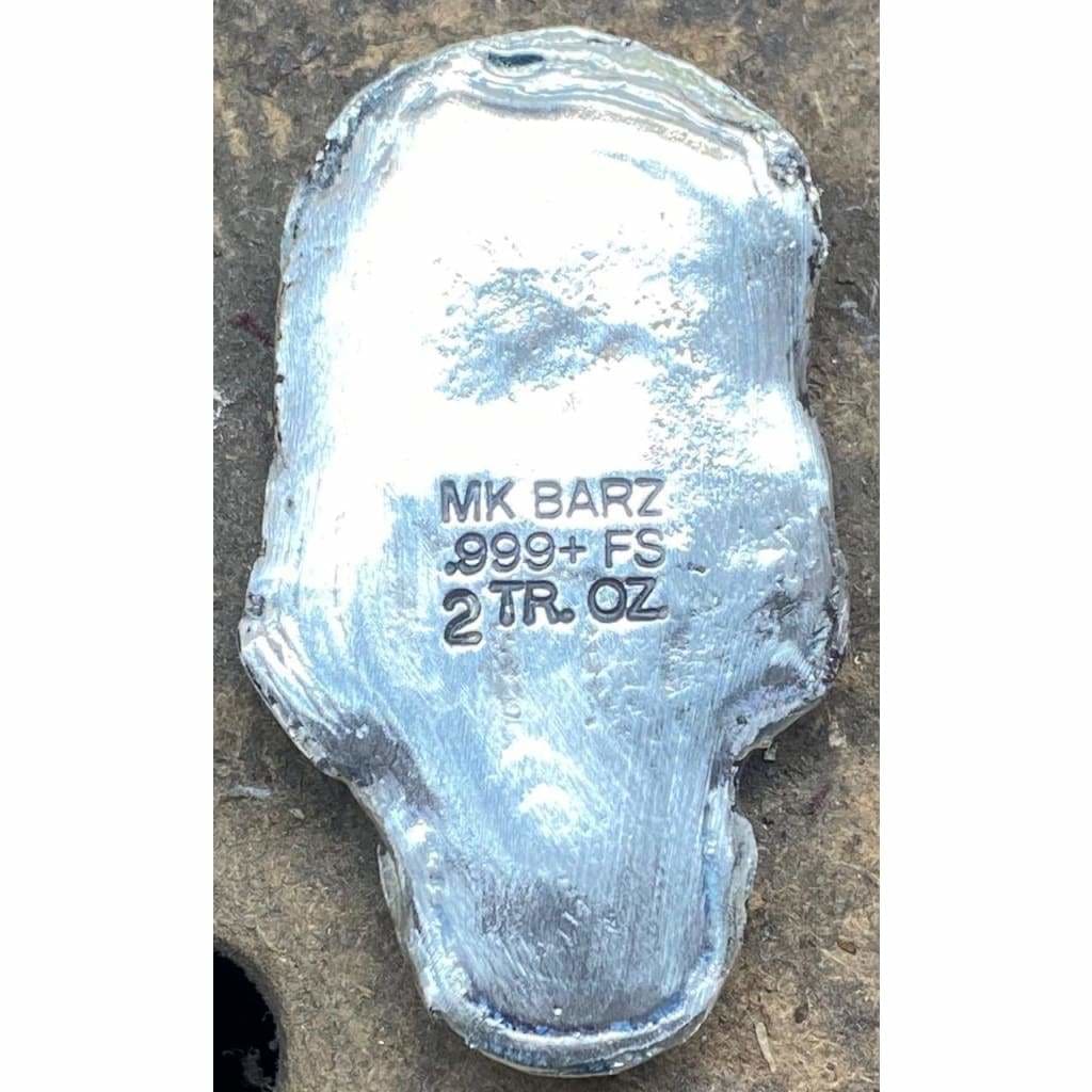 2 Troy Oz MK BARZ Fine Detail Skull.999 Fine Silver Hand Poured