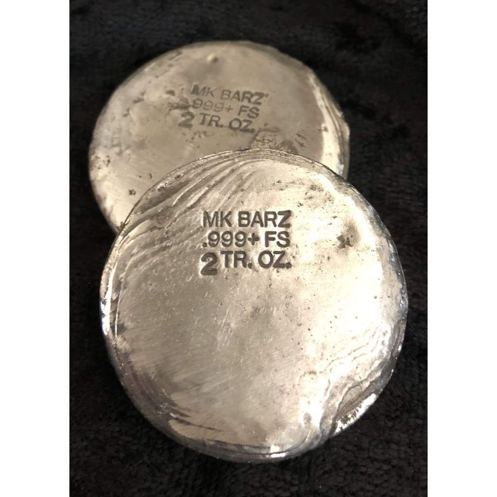 2 Troy Oz MK BarZ Illuminatus Tumbled Patina Hand Poured.999 FS Round
