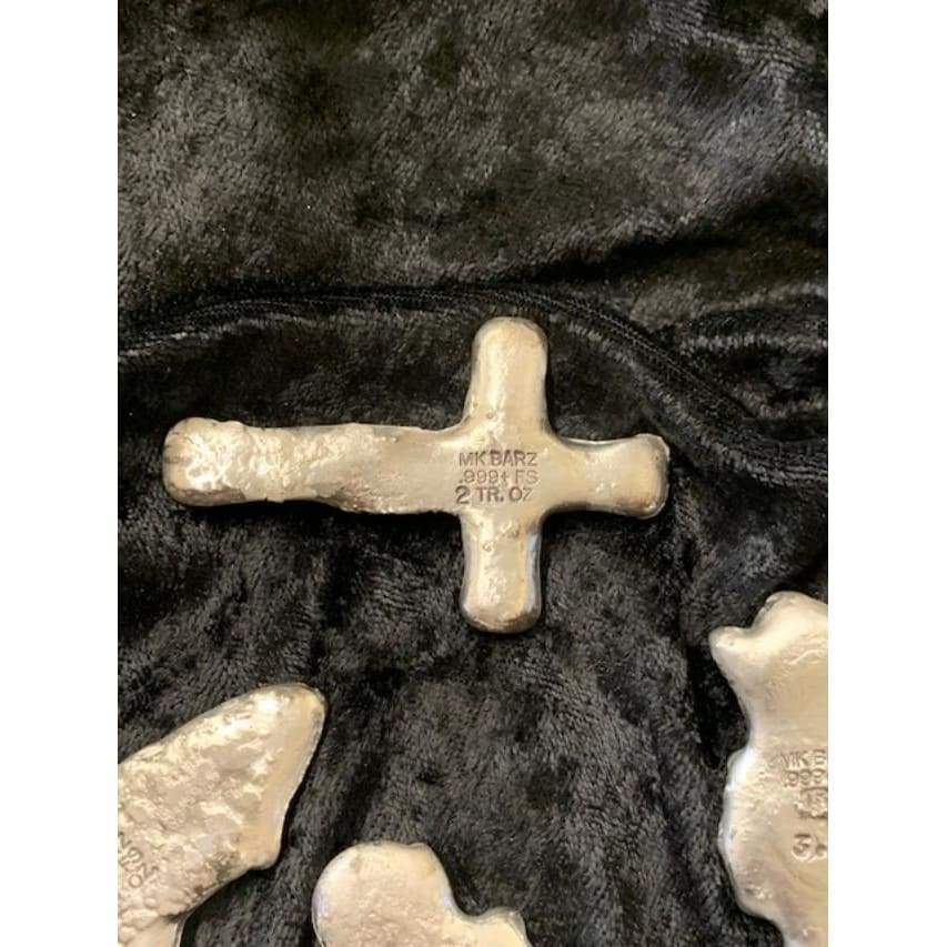2 Troy oz MK BarZ ORNATE CROSS Hand Poured.999 fine silver