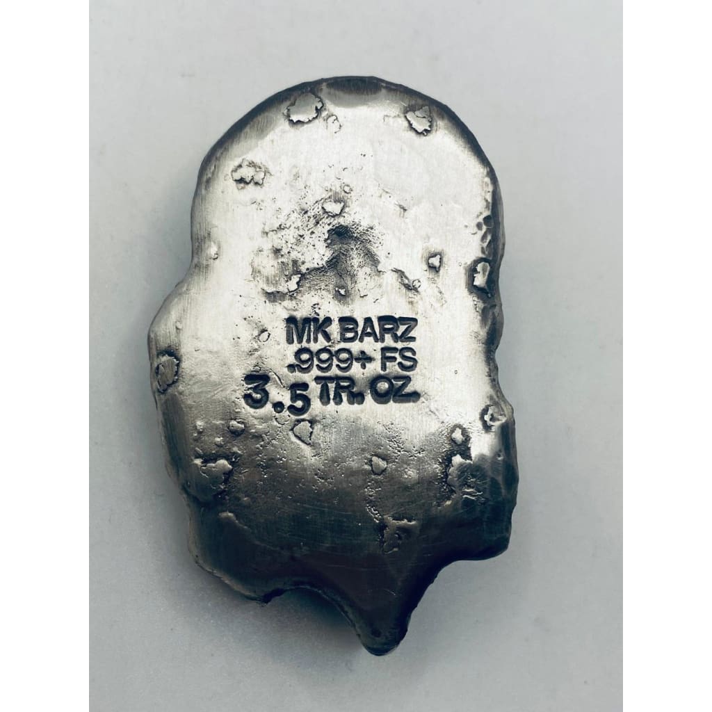 3.5 Ozt MK BarZ Black Jack Skull Bar.999 fine silver