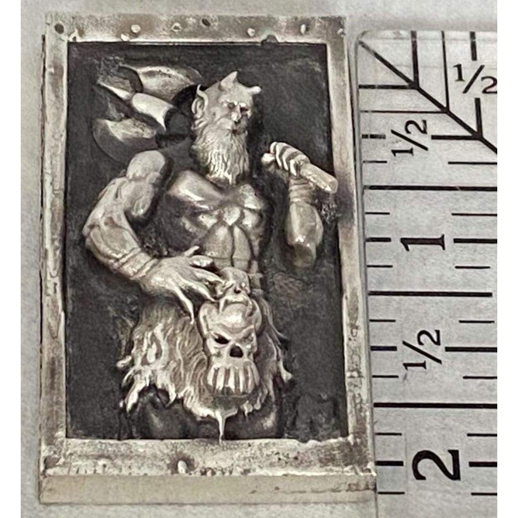 @3.9 Oz MK BarZ Axe Wielding Demon2D Framed Sand Cast Picture by Paul Abrams.999 FS