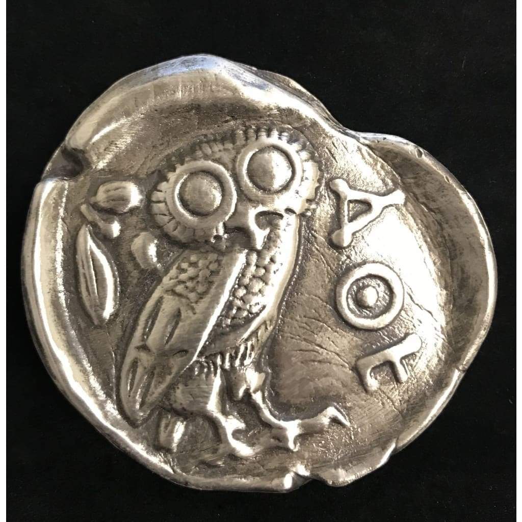 Sterling Silver Ancient Greek Owl Coin Necklace - Athena Replica, 45cm Curb Chain