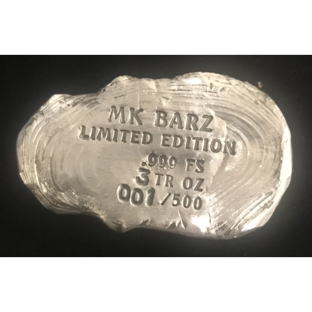 3 Oz MK BarZ Smiling Skull 3D Skull Hand Poured.999 Fine Silver