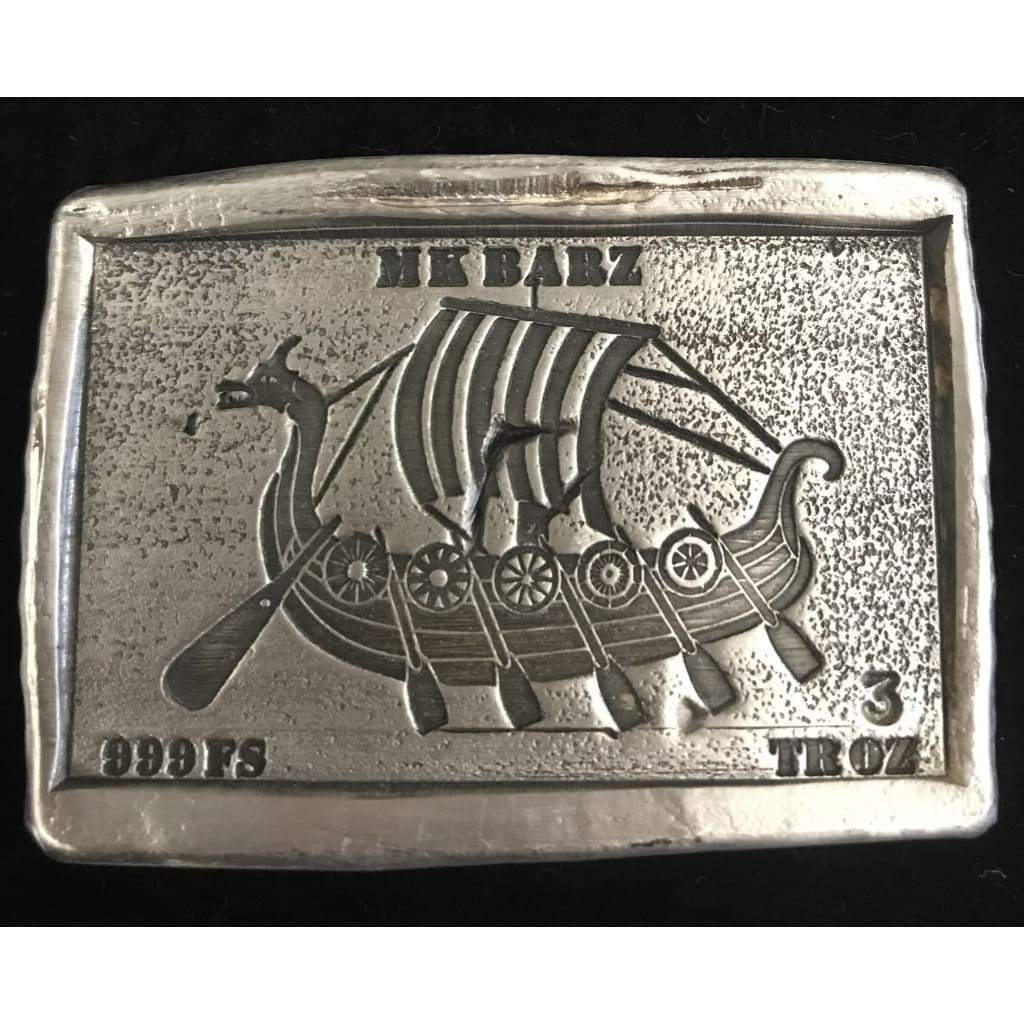 3 Oz MK BarZ Viking Long Ship Bar-INVERTED Viking Series LTD - silver bullion