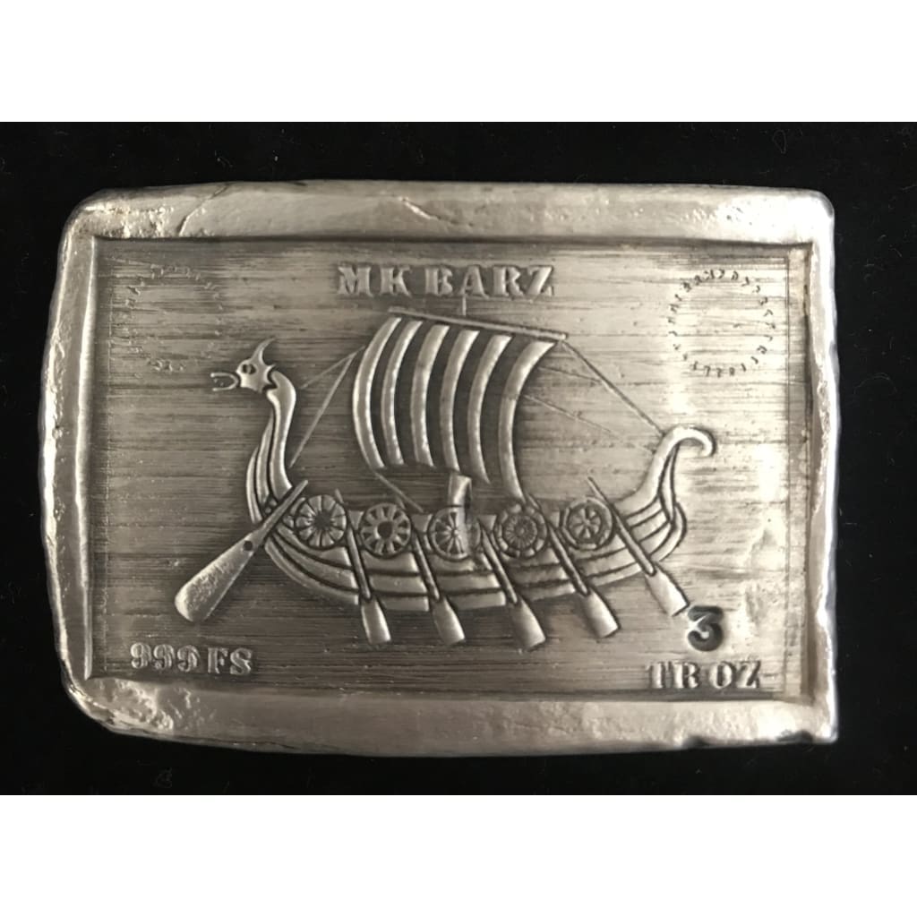 3 Oz MK BarZ Viking Long Ship Bar-RAISED Viking Series LTD - silver bullion