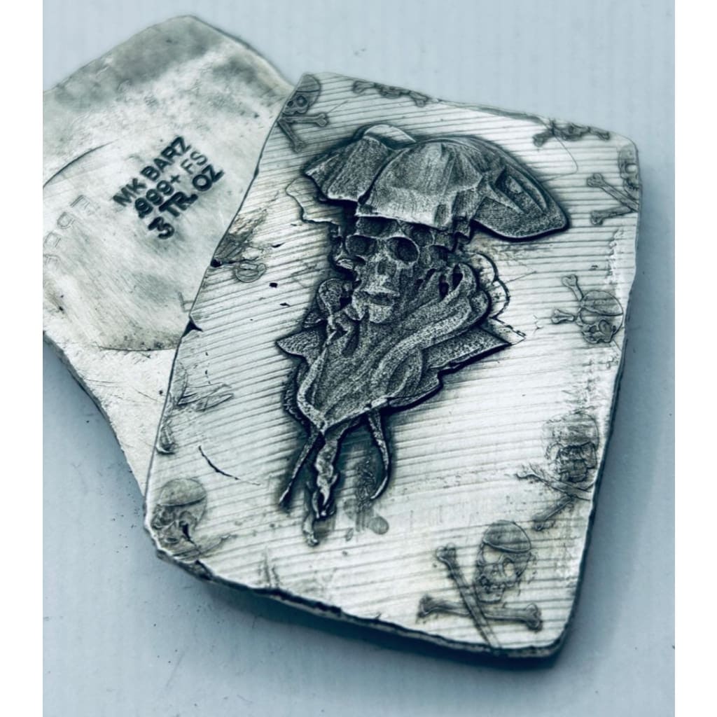 3 Ozt MK BarZ Dead Pirate Captain Skull Bar.999 FS