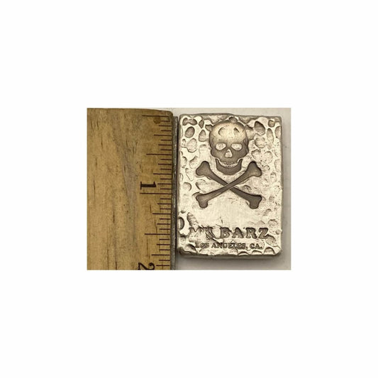 3 Ozt MK BarZ Skull & Bones Hammered Bar.999 Fine Silver