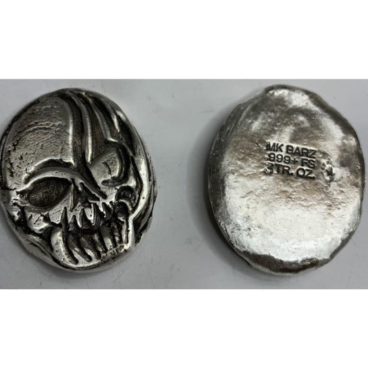 3 ozt MK BarZ Tribal Skull.999 FS Hand Poured