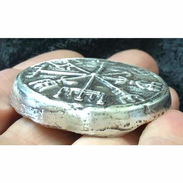 3 Troy Oz MK BarZ Vegvísir Viking Symbols Hand Poured Round.999FS