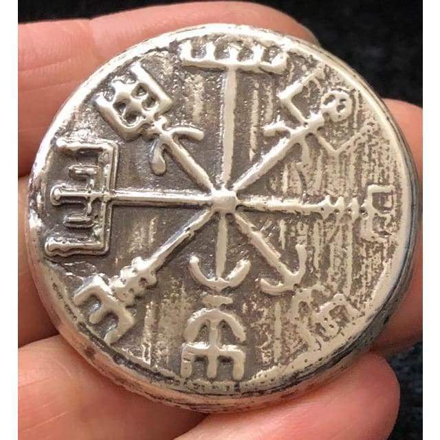 3 Troy Oz MK BarZ Vegvísir Viking Symbols Hand Poured Round.999FS