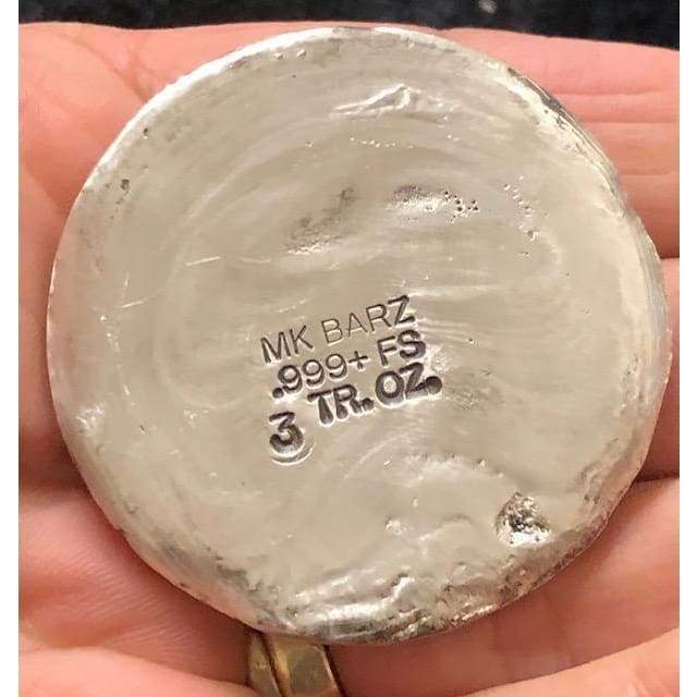 3 Troy Oz MK BarZ Vegvísir Viking Symbols Hand Poured Round.999FS