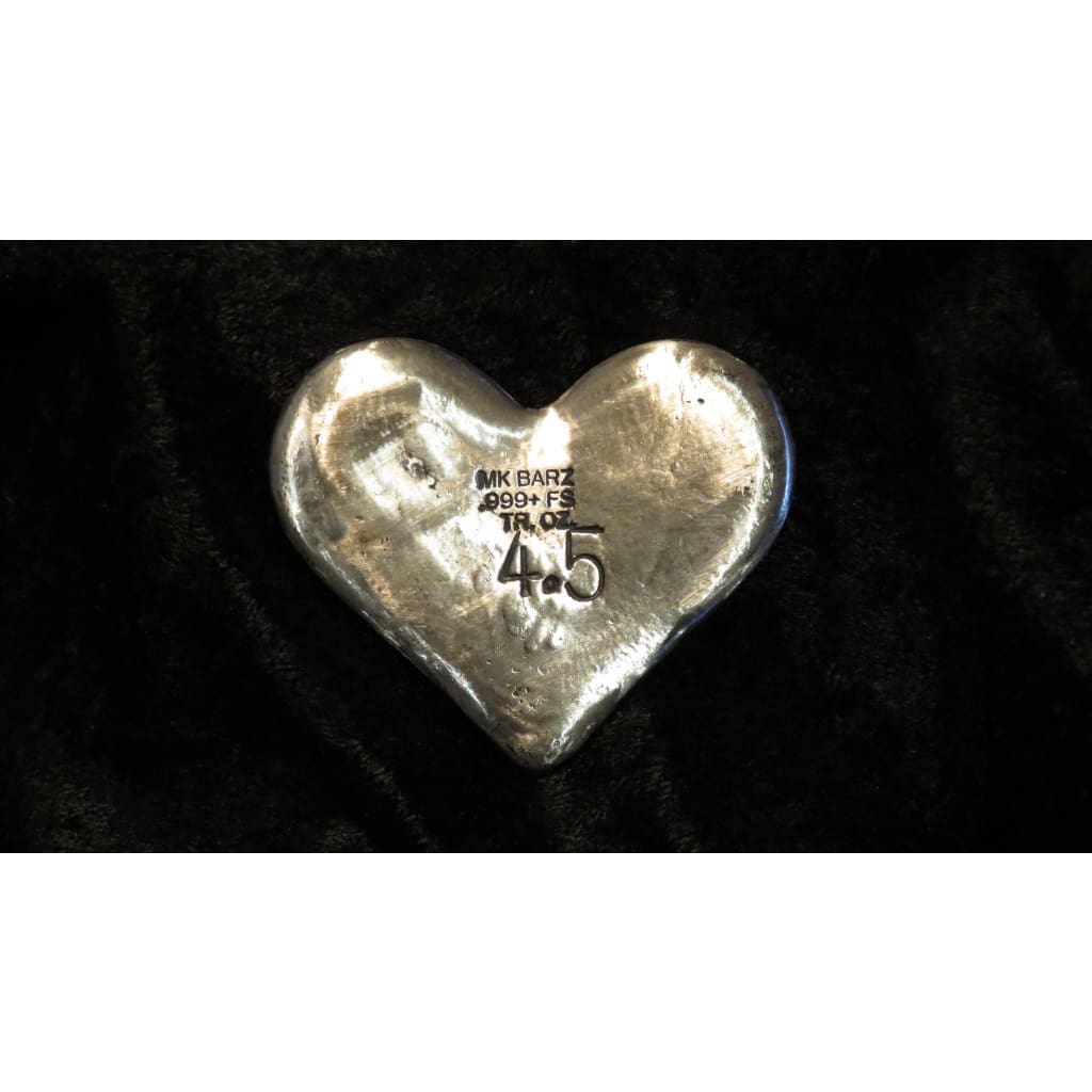 4.5 Troy Oz. MK BarZ I Love You Heart Hand Poured.999 Fine Silver