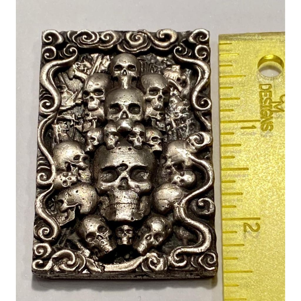 @4.63 Oz  MK BarZ "Purgatory" Skull 2D High Relief Sand Cast Bar .999 Fine Silver - MK BARZ AND BULLION